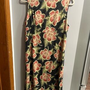Tommy Bahama Size 12 Floral Silk Shift Dress Black Sleeveless Zip Stretch